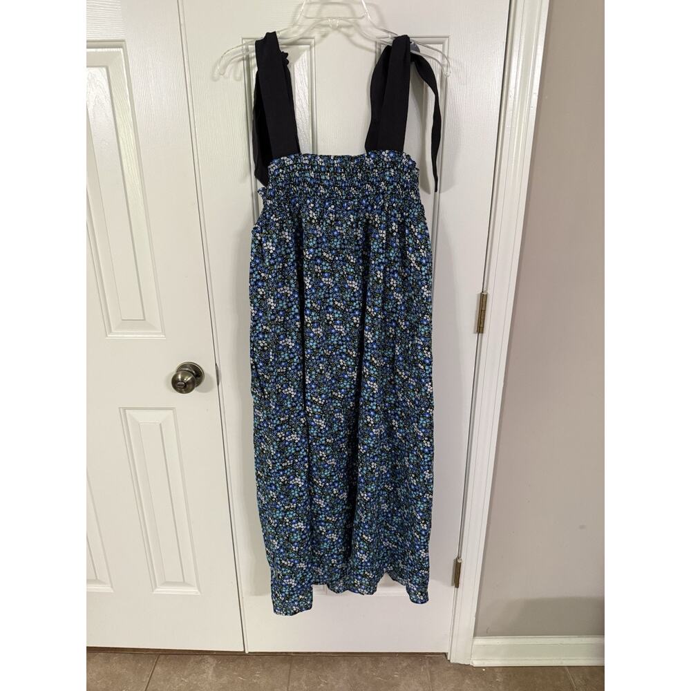 Buru Women’s Black Ditsy Floral Print Sleeveless Tie Shoulder Midi Dress